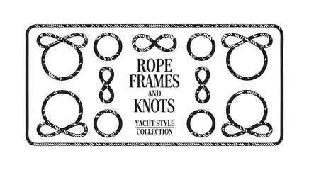 Marine rope frames and nautical knots collection in vintage yacht style hand drawn vector elements © MdShohidul