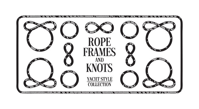 Marine rope frames and nautical knots collection in vintage yacht style hand drawn vector elements