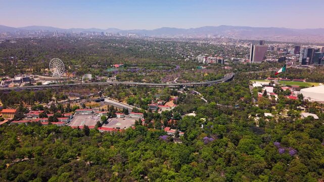 Drone view of Polanco neighborhood next to Chapultepec park