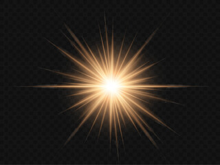 Obraz premium Elegant Gold Star PNG, Sparkling Glow Light Effect on Transparent Background