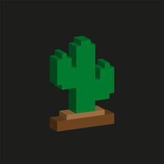 Fototapeta premium Isometric cactus art. Green plant detail. Pixel desert Vector. Gaming asset illustration. Manual vector only. No autotrace used.