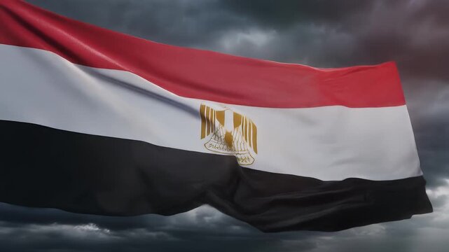 Waving national flags of Egypt and Cuba in the wind showing patriotic symbols and colors