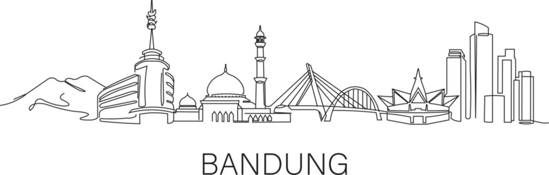 Simple line art shows Bandung's skyline