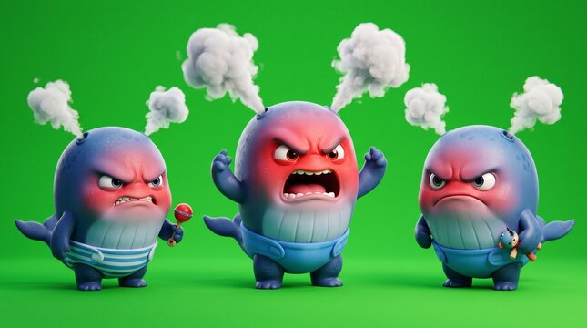 Three Angry Cartoon Characters with Steam Coming from Their Heads 8.
