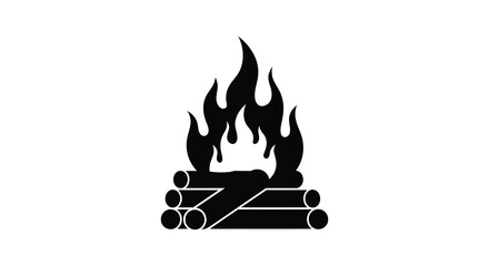 A striking black silhouette of a campfire with burning logs and flames silhouette © Kuntol02