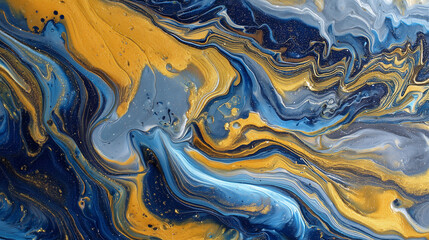 Fototapeta premium Macro Fluid Art Pour Painting Swirling Metallic Gold Marbled