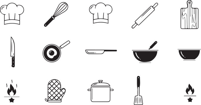 Black and white collection of kitchen cooking