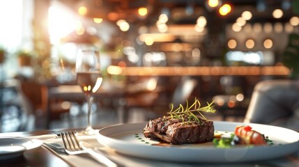 Fototapeta premium Delicious steak dinner in restaurant
