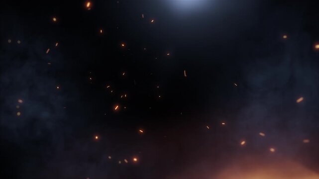 Intense glowing embers and smoke drift in darkness