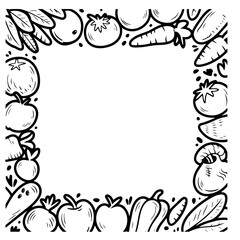 Obraz premium Hand drawn fruits and vegetables seamless pattern and frames