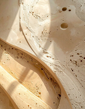 Warm sand micro-cement macro: Smooth hand-applied plaster texture in beige tones for organic minimalist interior design and wellness branding