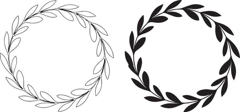 Outline and silhouette leaf wreaths, side by side