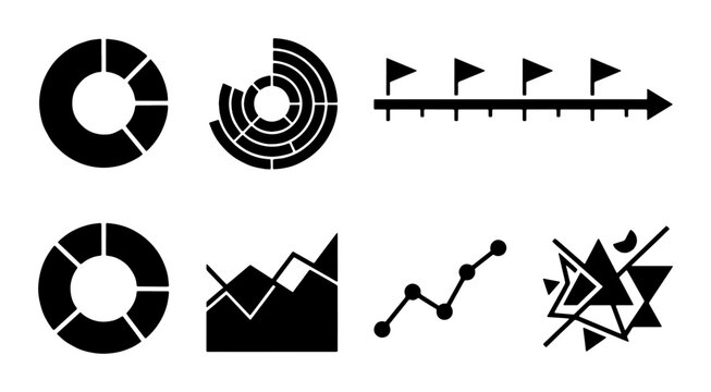 Minimalist business infographic elements, black vector data visualization set, professional chart and graph icons for corporate presentation and reports