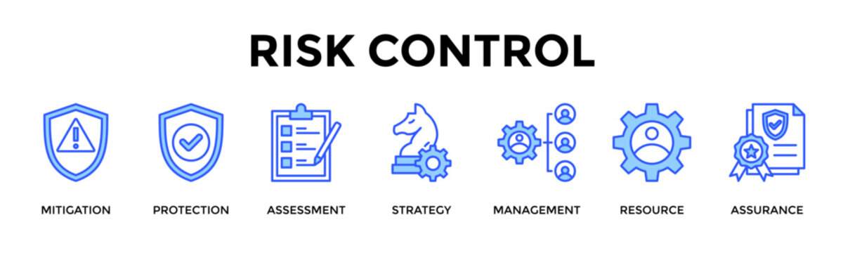 Risk Control  Banner Web  Icon Set Collection Pack Vector Illustration Concept Containing Mitigation, Protection, Assessment, Strategy, Management, Resource, Assurance