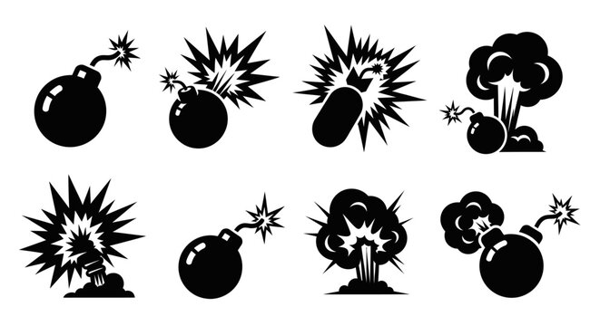 Exploding bomb icons in black and white