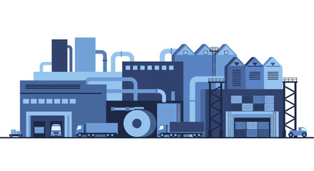 Fototapeta premium Industrial factory complex with multiple buildings and machinery.
