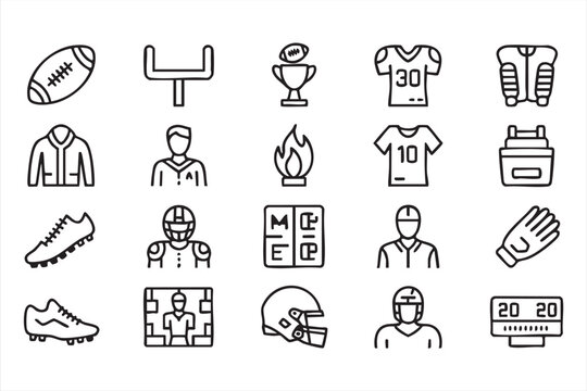 American Football Icons, Player Equipment, Helmet, Jersey, Sports UI Set