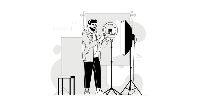 Content Creator with Ring Light and Camera Setup for Vlogging or Streaming