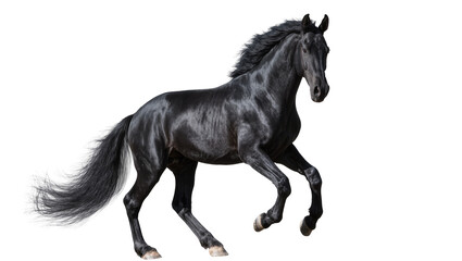 Dynamic Black Friesian Horse Galloping with Flowing Mane and Tail © Michal