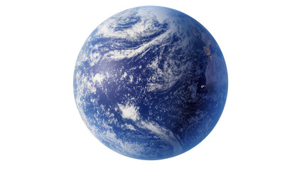 Blue swirling Earth globe with visible continents and atmospheric clouds © Elena