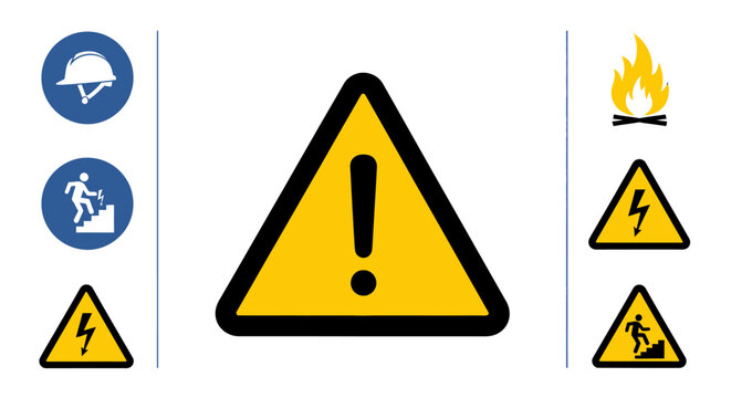 Warning signs and symbols icons set.