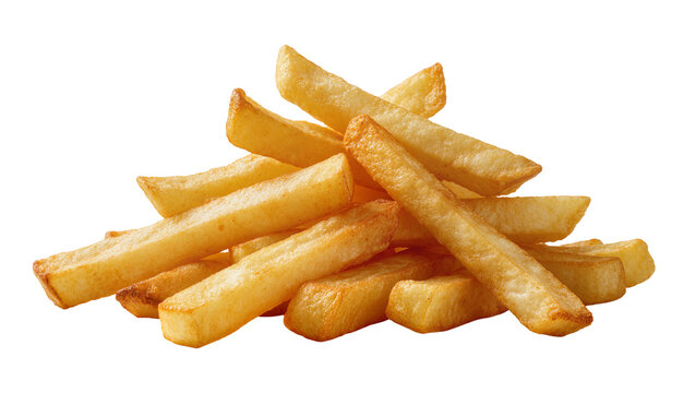 Golden crispy French fries pile, potato snack food