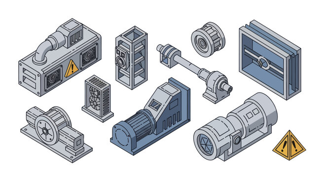 Isometric Industrial Machinery and Equipment Collection for Manufacturing.
