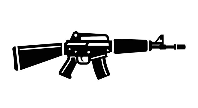 Black assault rifle isolated on white background flat illustration