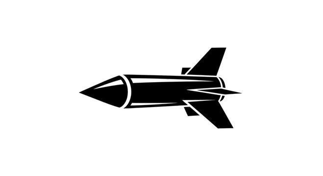 Black rocket missile icon flying on a white background flat illustration