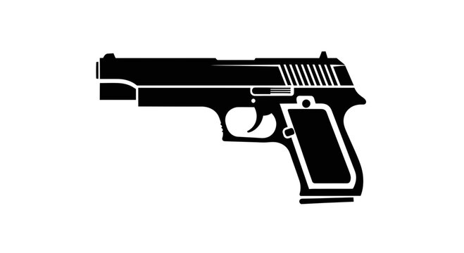 Black semi automatic pistol icon on white background flat illustration