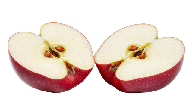 Red apples halved showing seeds and core
