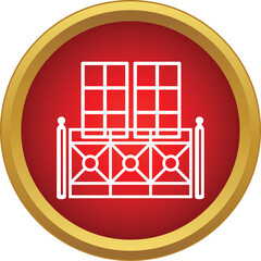 Obraz premium Balcony railing and windows line drawing on a vibrant red background with gold border