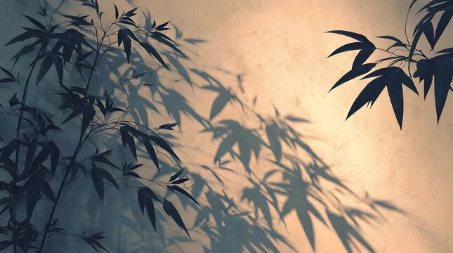 Gentle Swaying Bamboo Shadows on Textured Wall in Soft Light