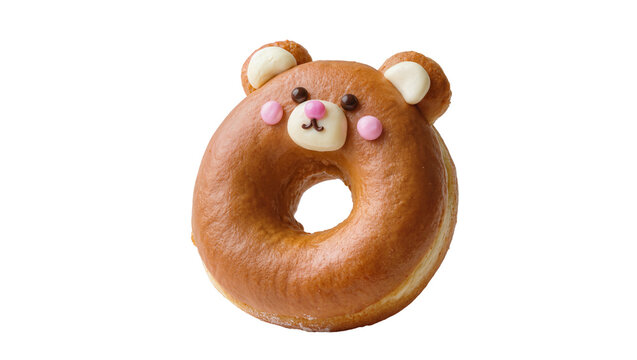 Brown Bear Shaped Glazed Donut with Pink Candy Details