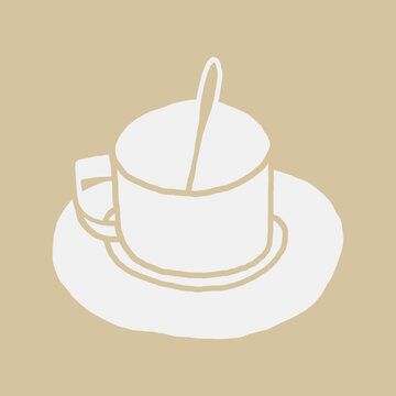 Coffee cup with spoon vector artwork featuring a soft sketch style and a floating star element, creating a calm, celestial-inspired composition ideal for romantic and aesthetic visuals.
