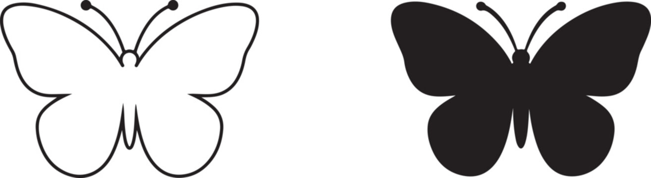 Butterfly icon set with black silhouette and minimalist line art.