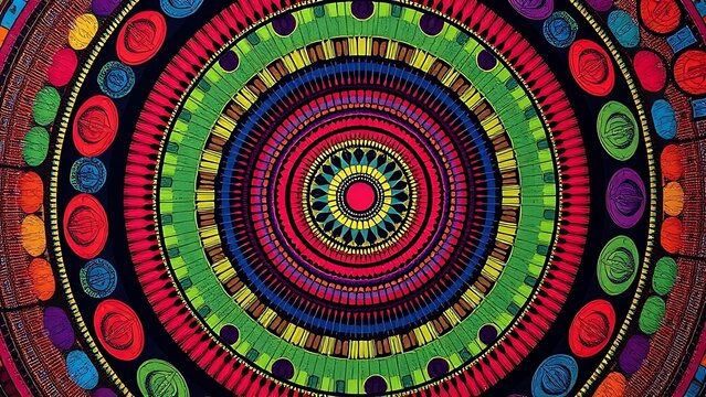 Vibrant circular patterns representing drumbeat rhythms in an abstract composition.