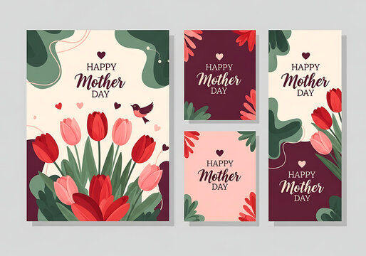 Happy mothers day greeting card templates with flowers and hearts