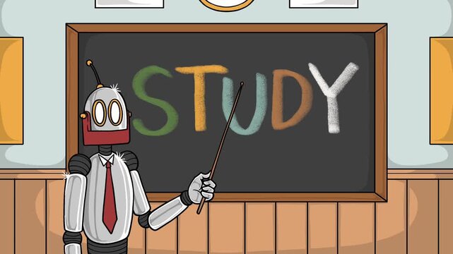 Cartoon Robot Teacher in Front of Class Looping Animation