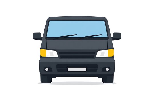 Illustration of a Dark Grey Cargo Van Front View on White Background