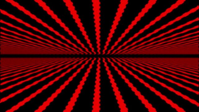 Abstract futuristic red and black perspective grid background featuring jagged radiating lines converging at a central horizon creating an endless cyberspace tunnel and dynamic optical illusion effect