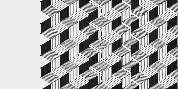 Abstract black and white architectural detail of a building facade