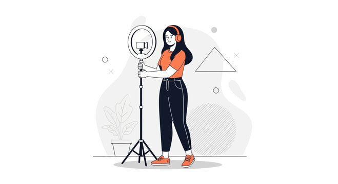 Blogger with Ring Light and Phone Recording Content