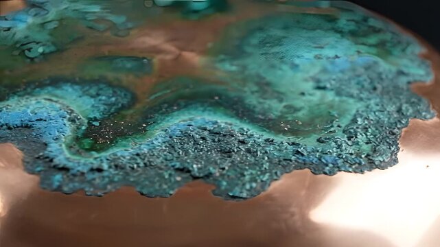 Closeup of Oxidized Copper Surface with BlueGreen Patina.