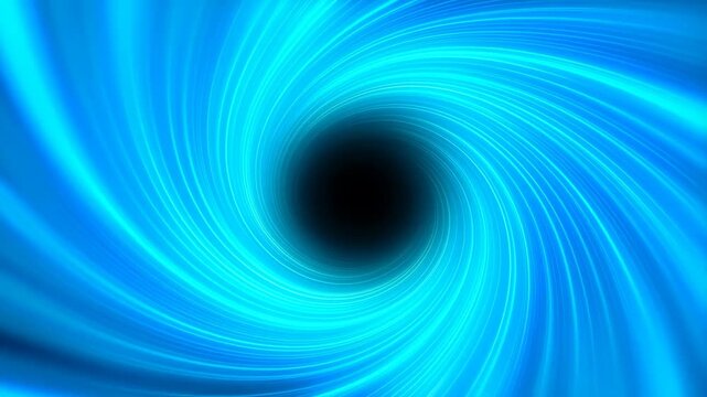 Slow motion rotating looping animated view of blue spiral vortex spiraling into dark void core within abstract digital background