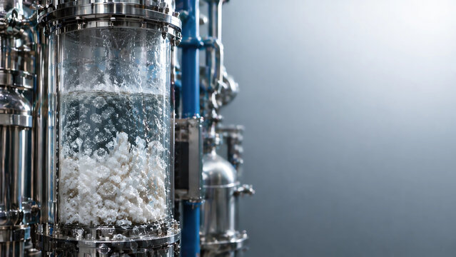 Ultra Detailed Close-Up of Zero Liquid Discharge ZLD System with Salt Crystallization &ndash; Advanced Industrial Wastewater Treatment Technology