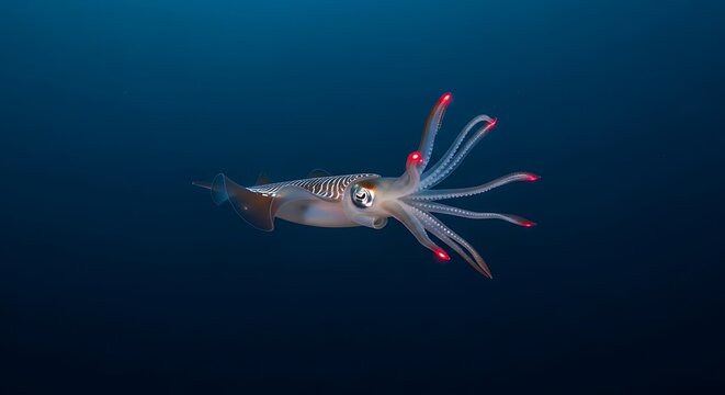  vampire squid hovering in dark ocean water