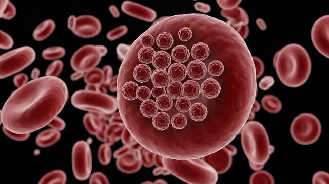Microscopic View of Red Blood Cells and Platelets in Bloodstream.