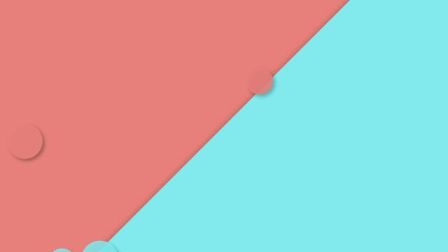 High-quality 4K UHD motion graphic featuring abstract geometric circles in a coral pink and light cyan blue color palette. creating a modern and vibrant looping background for presentations, social 