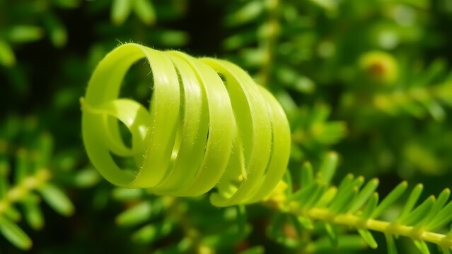 Close-up of Mimosa pudica leaves curled into strips after being touched.
